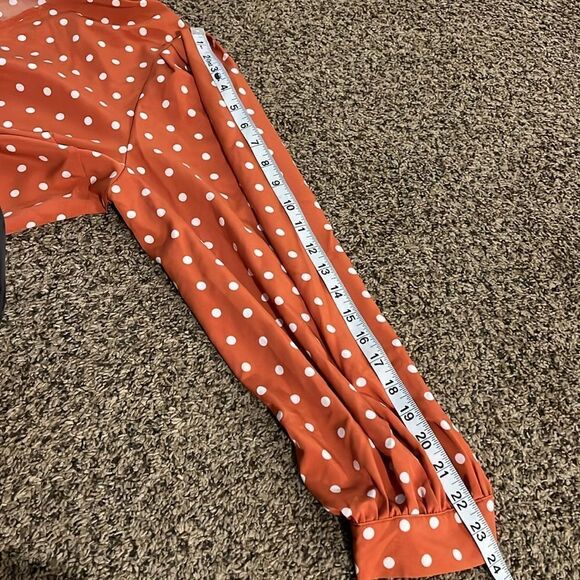 Orange and white polka dot tie neck long sleeve blouse size 2x vintage style - Picture 8 of 8